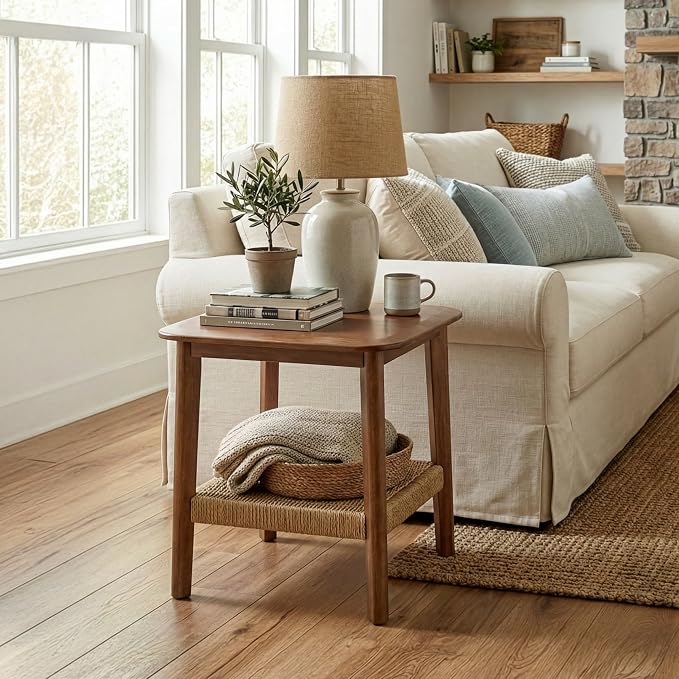 Alaterre Furniture Calais 2-Tier Solid Wood End Table - Image 2