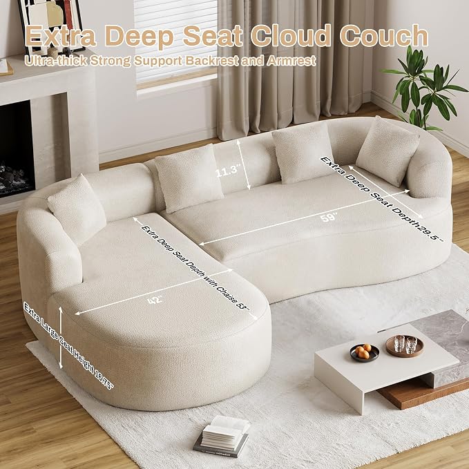 Luxury Modern Tight Curved Back Sofa, 4 Seater Modular Chenille Sectional - Image 2
