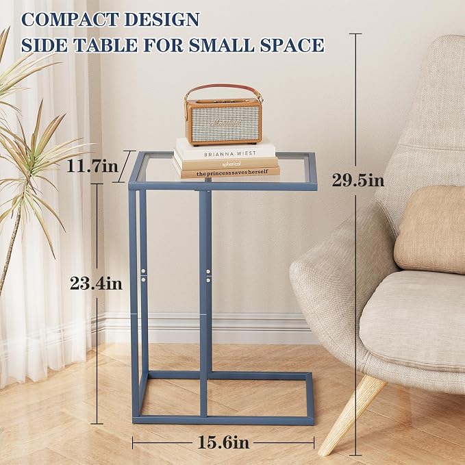 C Table End Table, Glass Couch Side Table, Tempered Glass Snack Side Table - Image 3
