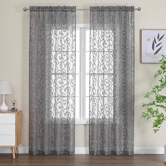 Furman Sheer Charcoal Gray Curtains 90 inches Long - Image 2