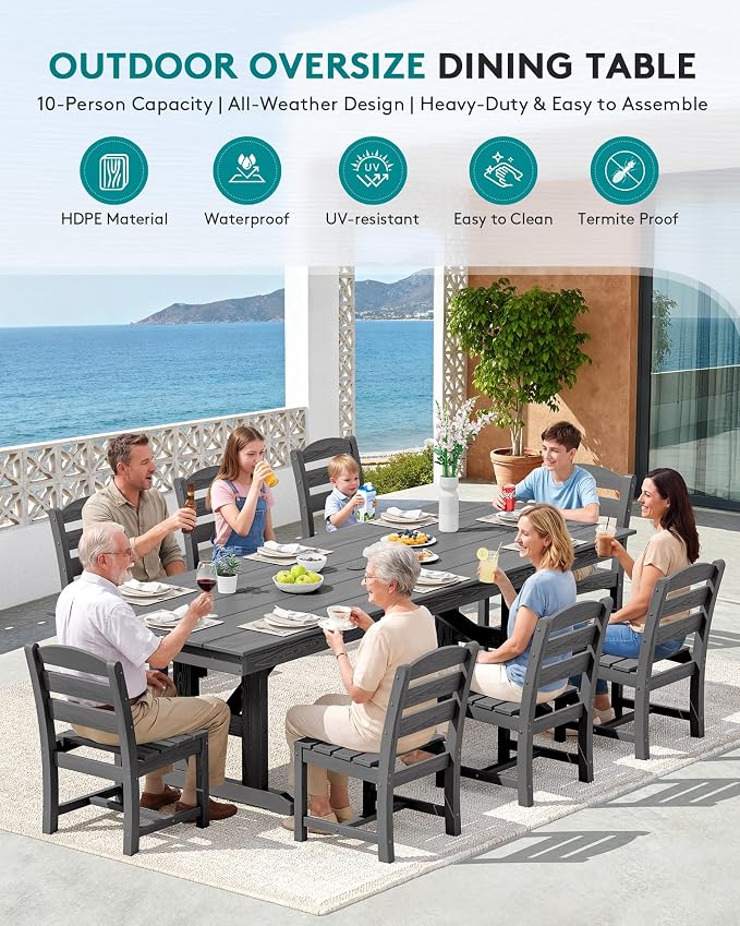 SERWALL Outdoor Armless Dining Chairs Set of 2, All-Weather HDPE Patio Chair - Image 6