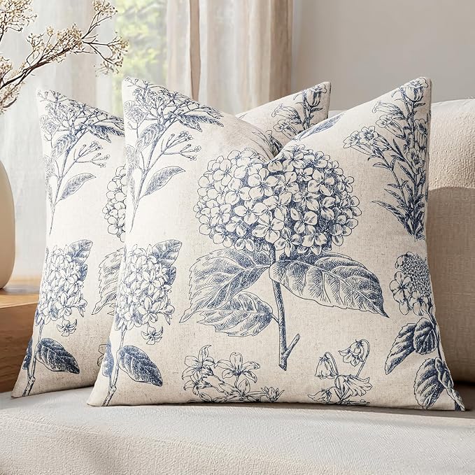 Set of 2 Euro Floral Pillow Covers 24x24 Inch Light Blue | Decorative Neutral by SWANCOCO