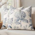 Set of 2 Euro Floral Pillow Covers 24x24 Inch Light Blue | Decorative Neutral by SWANCOCO