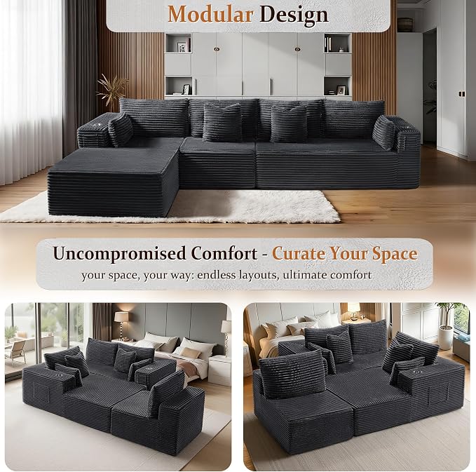 138" Oversized Cloud Sectional Couch, Comfort L Shaped Boneless Couch - Image 6