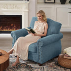 ONBRILL Nailhead Trim Armchair, Rolled Arm Accent Chair - Image 4
