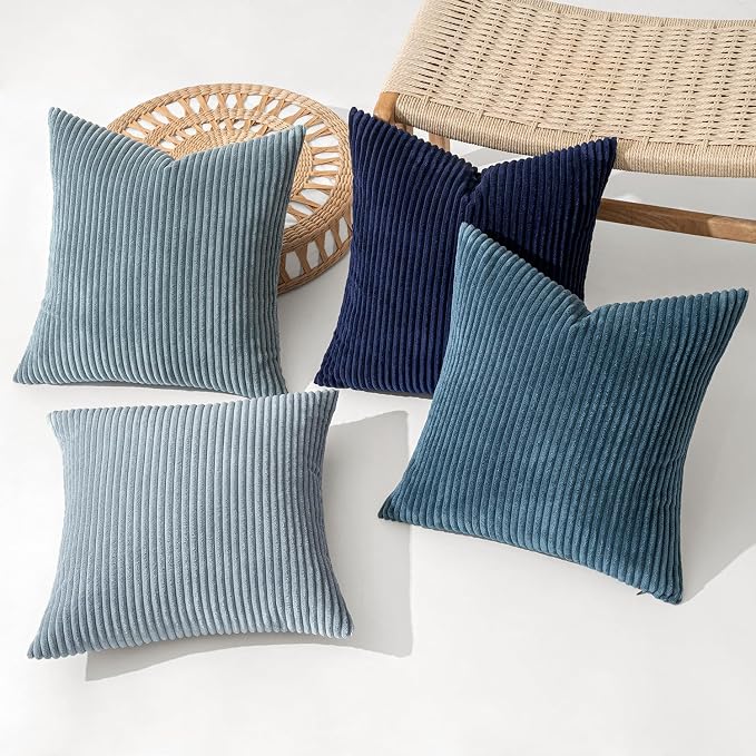 MIULEE Soft Corduroy Decorative Throw Pillow Covers Blue Navy Series 24x24 | - Image 2