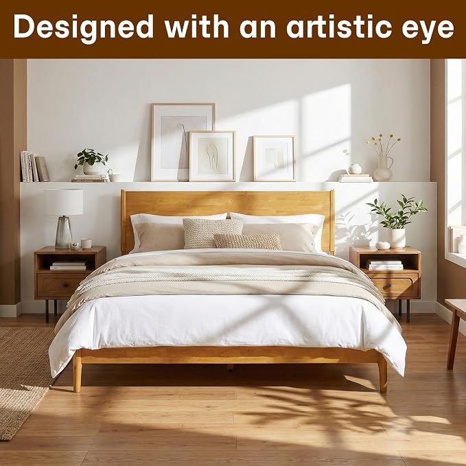 Acacia Haven King Size Bed Frame and Headboard, Solid Wood Platform Bed Frame - Image 7
