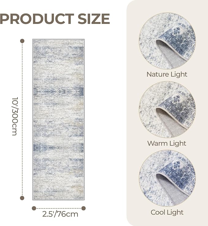 2'6 x 10' Runner Rug Non Slip, Washable Kitchen Rugs, Living Room, Long Rug - Image 2