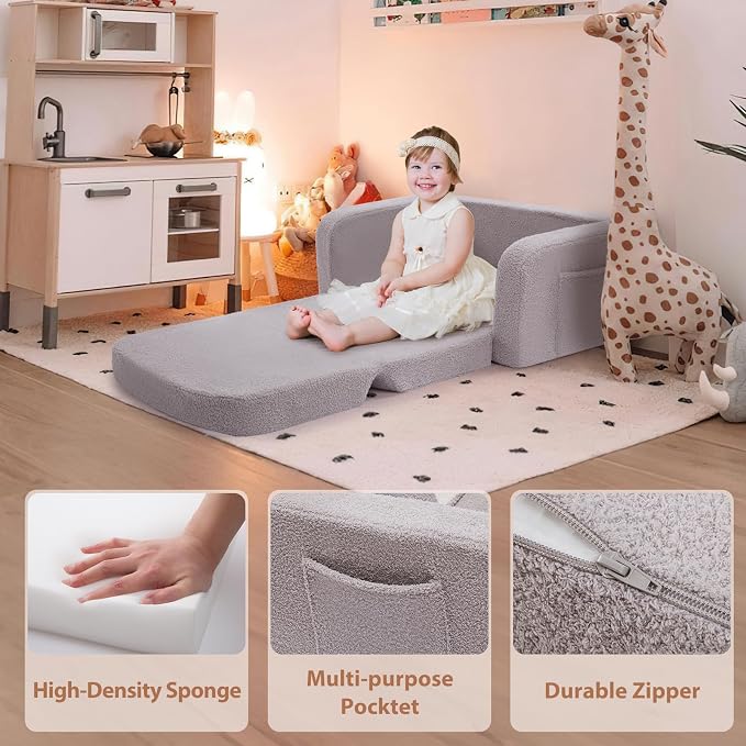 Foryoomi Extra Wide Kids Couch, 2-in-1 Soft Toddler Couch - Image 5