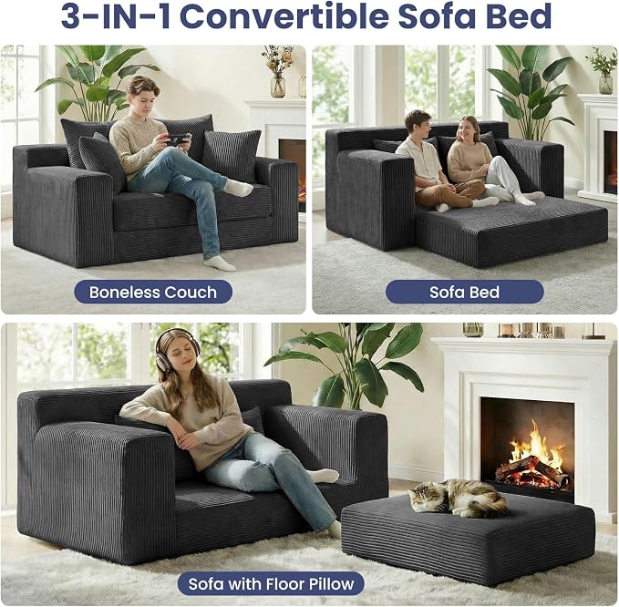 3-in-1 Convertible Sofa Bed: Boneless Loveseat Sleeper & Folding Couch Bed - Image 3