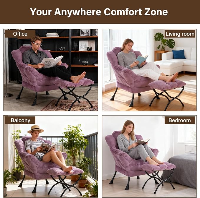 Welnow Lazy Chair with Ottoman, Modern Accent Chair with Armrests and a Side - Image 5