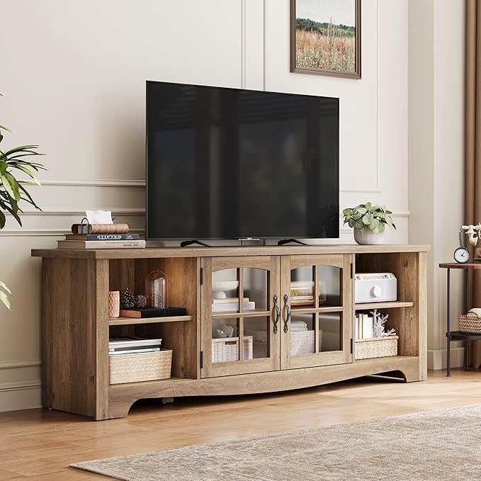 LINSY HOME TV Stand for 75 Inch TV, Modern Farmhouse Entertainment Center - Image 2
