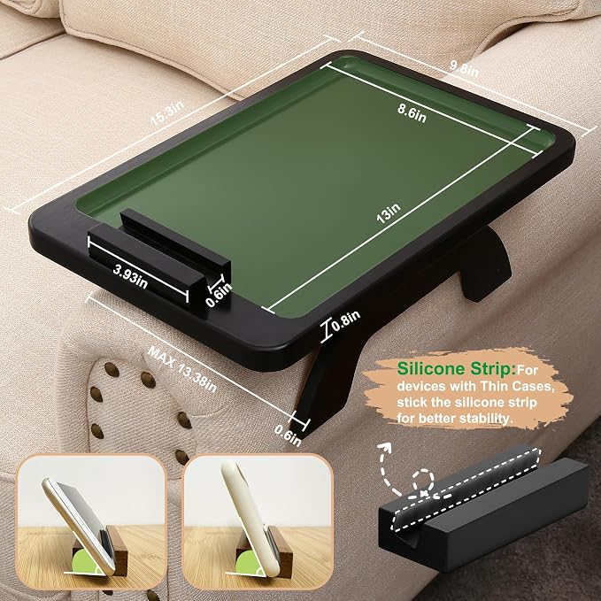 SINWANT Couch Arm Table, Bamboo Clip On Side Table Tray, Foldable Sofa Arm Tray - Image 4