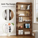 LITTLE TREE 69.9" Vintage Bookshelf, 5-Tier Tall Bookshelves, Cutout Design - Image 5