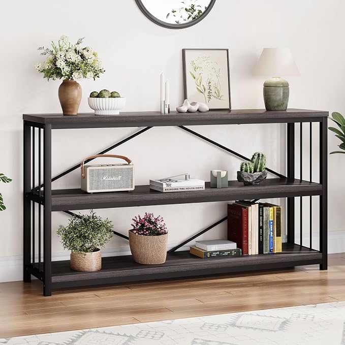 LVB Industrial Console Table, Metal and Wood Sofa Table, Rustic Entryway Table by LVB