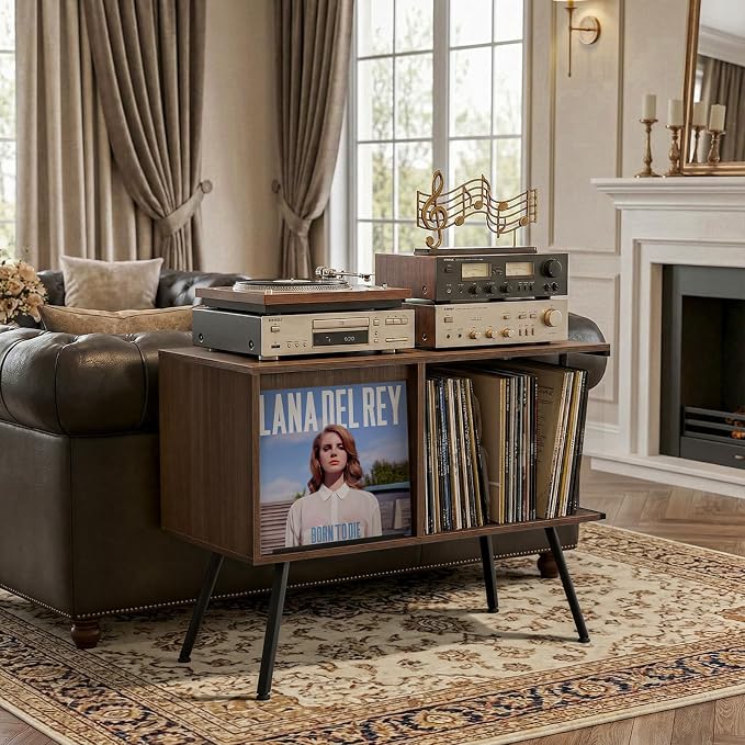 Faesun Flip Top Record Player Stand, Large Turntable Stand Holds up to 150+ - Image 2