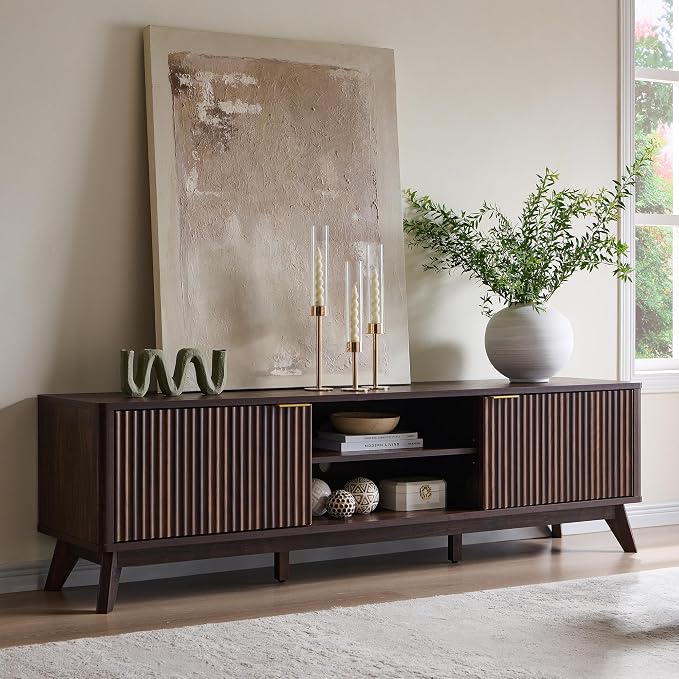 OKD 70" Mid Century Modern Fluted TV Stand, Entertainment Center, Media Console by OKD