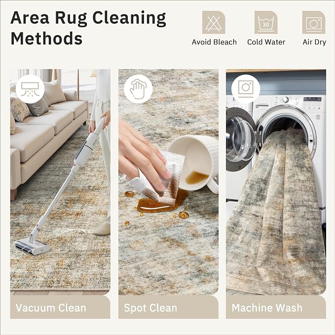 Soalmost 9x12 Area Rugs for Living Room Washable Rug Abstract Orange/Brown | - Image 9