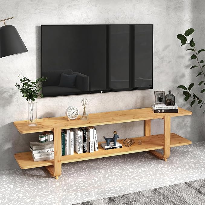 HollyHOME Bamboo TV Stand with Storage - Image 3