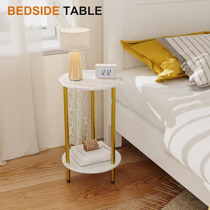 Small Round Side Table, 2-Tier Modern Accent/Bedside Table - Image 4