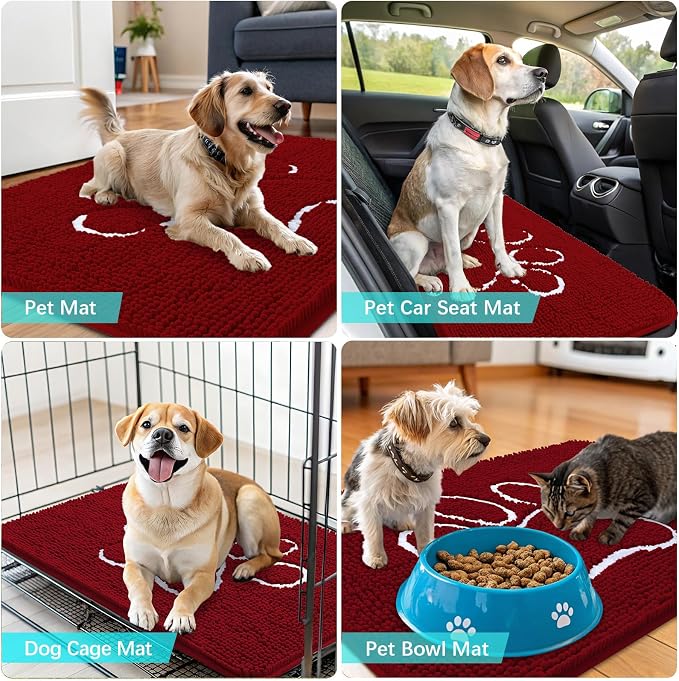 OLANLY Dog Door Mat for Muddy Paws 30x20, Paw Print Design Chenille Mud Mat | - Image 7