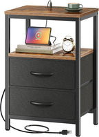 Huuger Nightstand with Charging Station, Side Table with Fabric Drawers by Huuger
