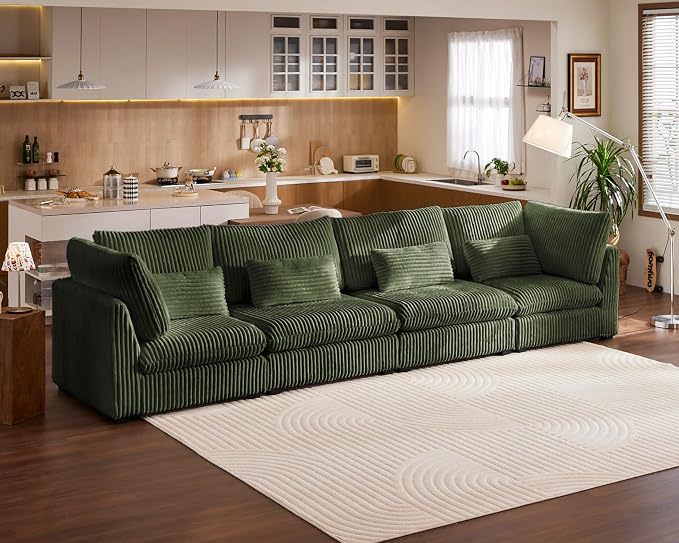 154" Oversized Corduroy Couch Modular Sectional Sofa, Washable Cloud Couch - Image 4
