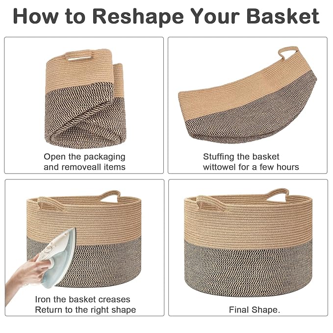 65L Large Blanket Basket, Woven Rope Laundry Basket Hamper - Image 8