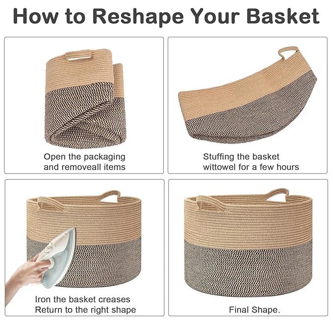 115L Extra Large Blanket Basket, Woven Rope Laundry Basket Hamper - Image 8