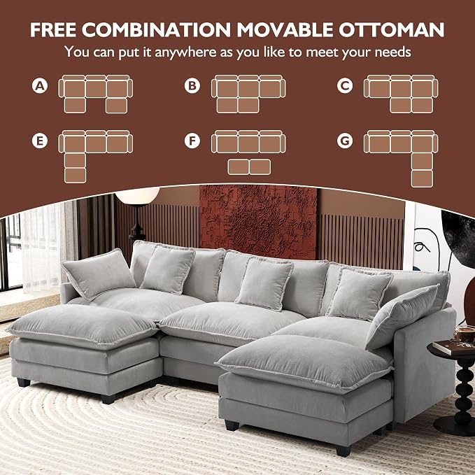 Ihanherry 111.4" U Shaped Modern Cloud Sofa Modular Sectional Couch - Image 6
