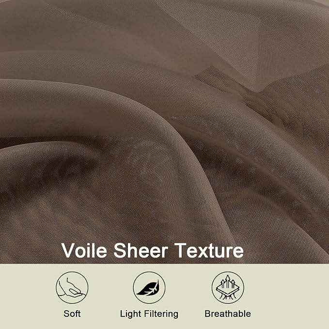 Chocolate Sheer Curtain for Bedroom Living Room 72 Inches Long 2 Panels Set - Image 7