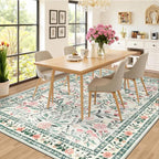 PLHXFR 8x10 Area Rug Living Room: Floral Washable Boho Carpet Green Beige | - Image 4