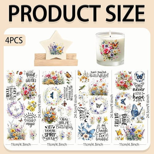 4 Sheets Rub on Transfers for Crafts, Flowers and Butterflies Furniture - Image 2