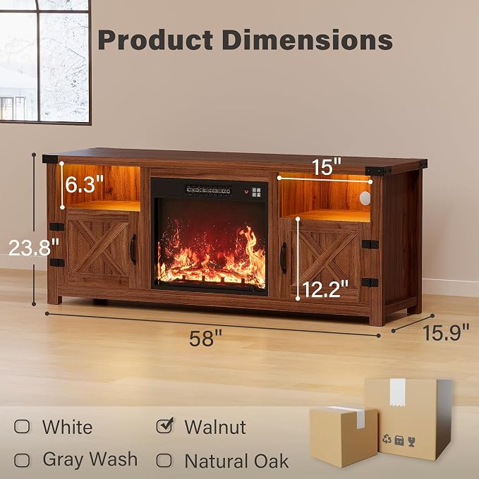 YESHOMY LED Fireplace TV Stand - Image 6