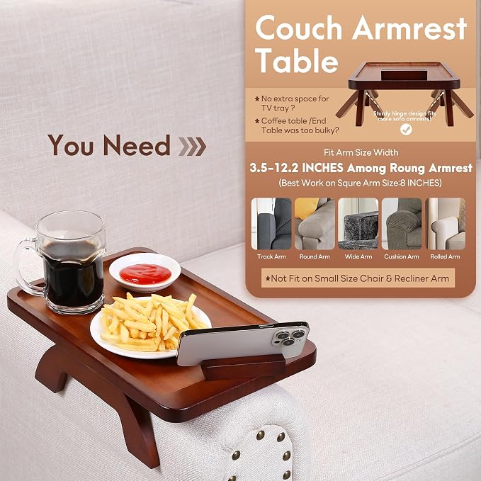 SINWANT Couch Arm Tray, Bamboo Couch Arm Table - Image 3