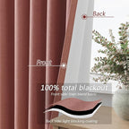 Dusty Rose 100% Blackout Linen Curtains 108 Inch Length 2 Panels Set - Image 4
