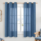 YoungsTex Navy Blue Linen Curtains 48 Inch Length, Short Light Filtering Semi by YoungsTex