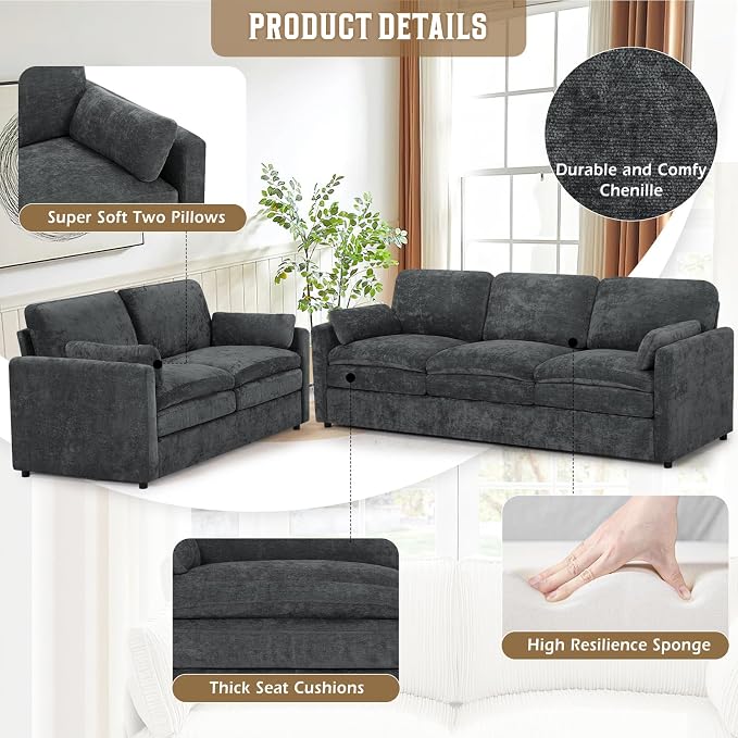 Chenille Upholstered Sofa Set - Image 2