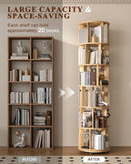6-Tier Solid Wood Rotating Bookshelf on Wheels, 360° Spinning Book Shelf Tower - Image 3