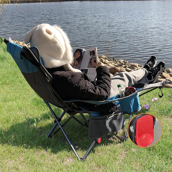 Reclining Camping Chair with Removable Footrest Lounge Chair with Headrest - Image 2