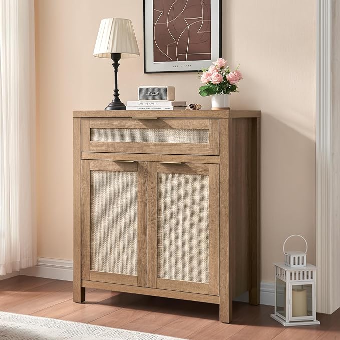 HOKYHOKY 2 Piece Rattan Sideboard Buffet Cabinet, Boho Storage Cabinet - Image 3