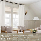 Beige White Pinch Pleated Linen Curtains 92 Inches Long 2 Panels | Memory - Image 2