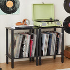 LELELINKY 2-Tier Bamboo Record Player Stand Set of 2 by LELELINKY