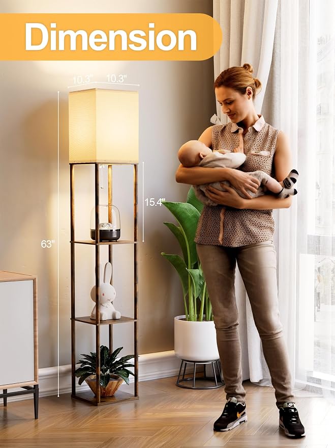 Floor Lamp with Shelves for Living Room Brown, Shelf Floor Lamp with 3 CCT LED - Image 4