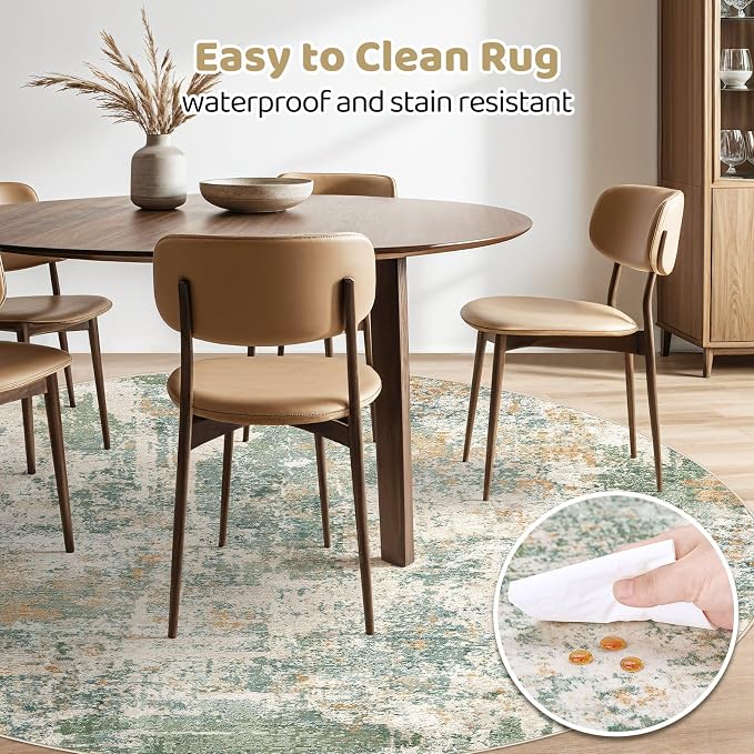 LOONGRUG Round Rug 10x10 Washable Circle Large Neutral Modern Rugs Green | - Image 5