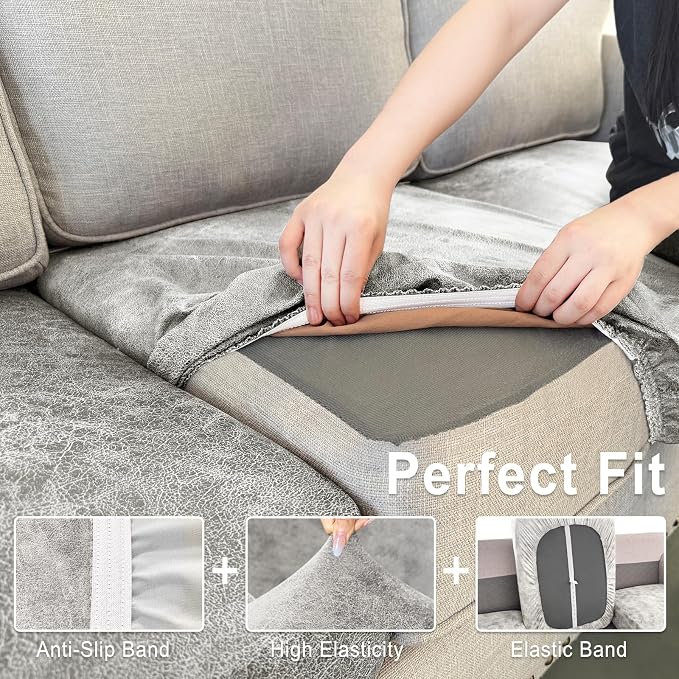 ANARACHON Leather Look Couch Cushion Covers Sofa Seat Slipcovers Sets Couches - Image 4