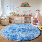 Tie-Dye Blue Round Rug 4ft, Fluffy Soft Circle Area Rugs - Image 6