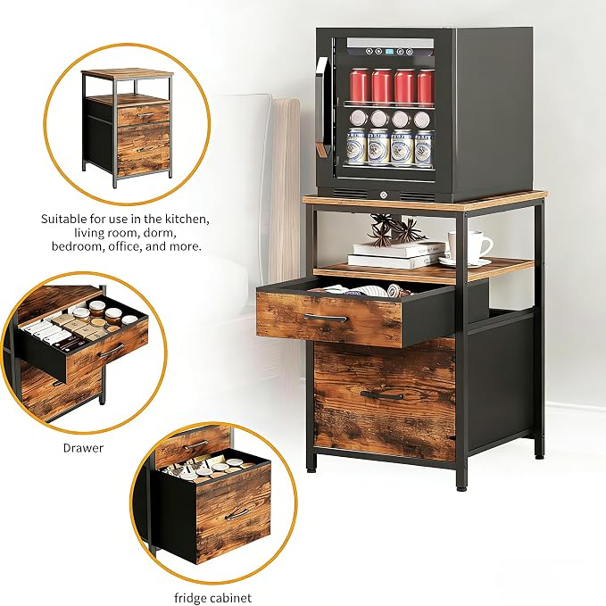 Herture Mini Fridge Stand with 3 Storage, Mini Fridge Cabinet, Beverage Fridge - Image 3