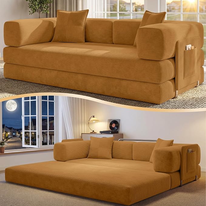 78.8" Convertible Futon Sofa Bed, Corduroy Futon Couch by CUBENTE