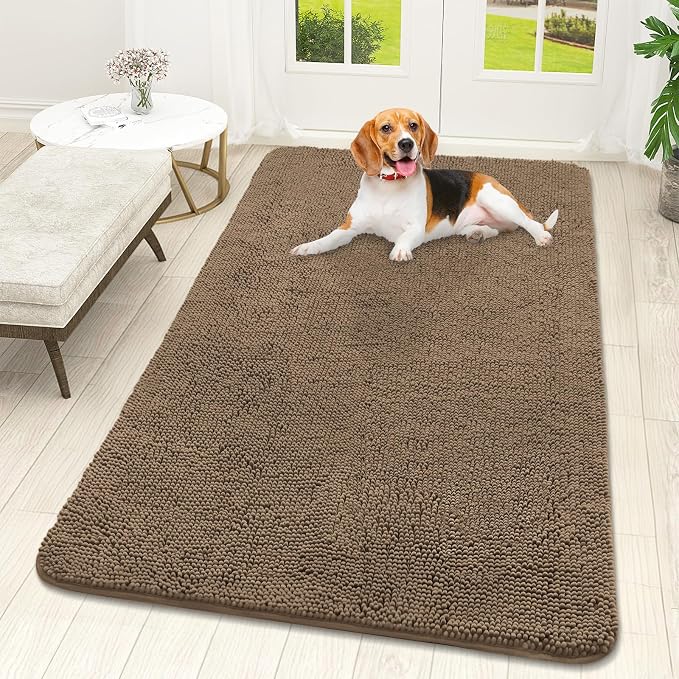 OLANLY Dog Door Mat for Muddy Paws 59x32, Super Absorbent Chenille Mud Mat | Tan by OLANLY